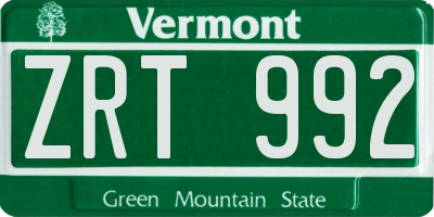 VT license plate ZRT992