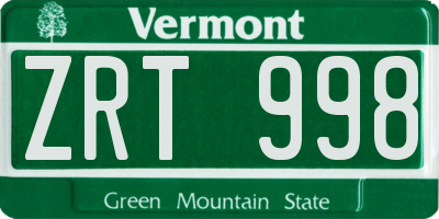 VT license plate ZRT998