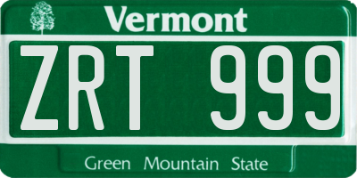 VT license plate ZRT999