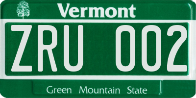 VT license plate ZRU002