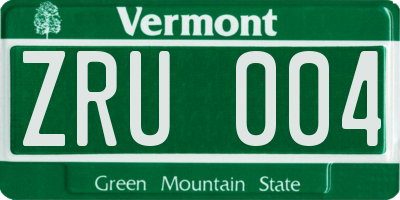 VT license plate ZRU004