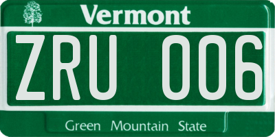 VT license plate ZRU006