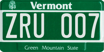 VT license plate ZRU007