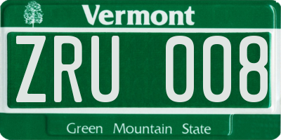 VT license plate ZRU008