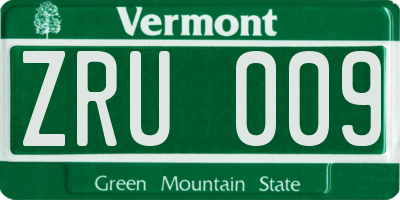 VT license plate ZRU009