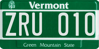 VT license plate ZRU010