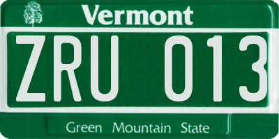 VT license plate ZRU013