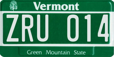 VT license plate ZRU014