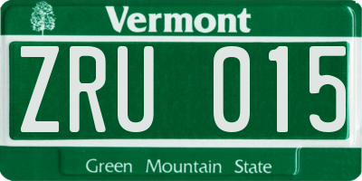 VT license plate ZRU015