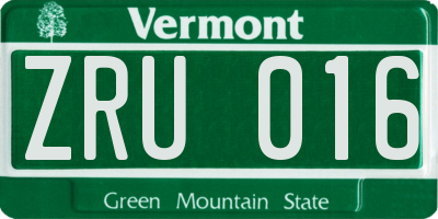 VT license plate ZRU016