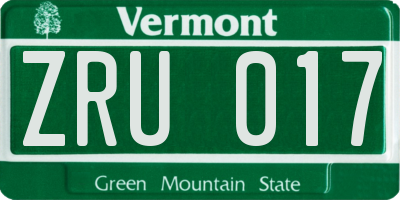 VT license plate ZRU017