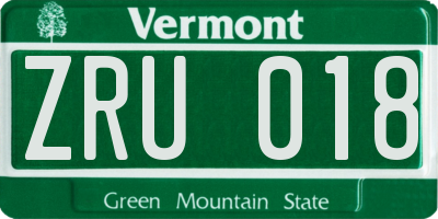 VT license plate ZRU018