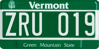 VT license plate ZRU019