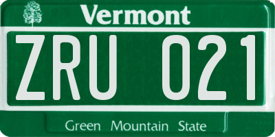 VT license plate ZRU021