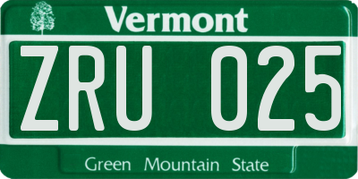 VT license plate ZRU025