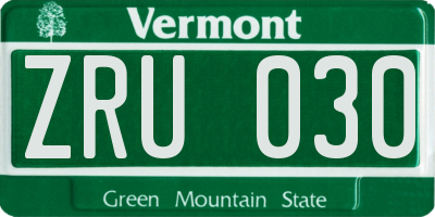 VT license plate ZRU030