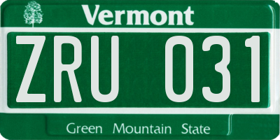 VT license plate ZRU031