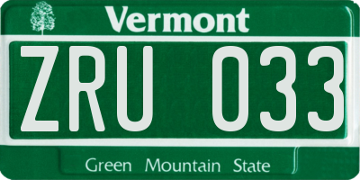 VT license plate ZRU033