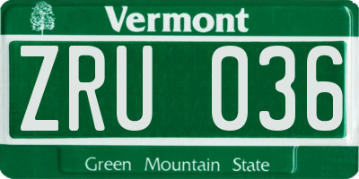 VT license plate ZRU036