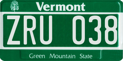 VT license plate ZRU038