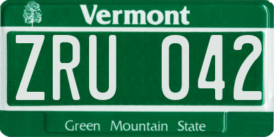 VT license plate ZRU042