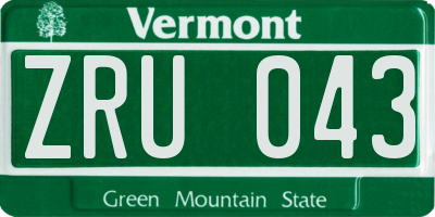 VT license plate ZRU043