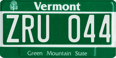 VT license plate ZRU044
