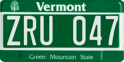 VT license plate ZRU047