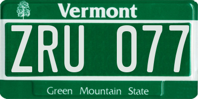 VT license plate ZRU077