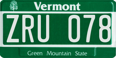 VT license plate ZRU078