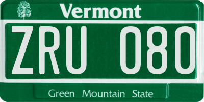 VT license plate ZRU080