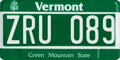 VT license plate ZRU089