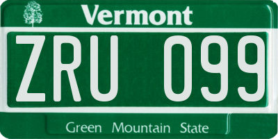 VT license plate ZRU099