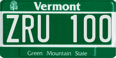 VT license plate ZRU100