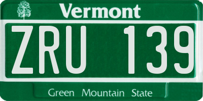 VT license plate ZRU139