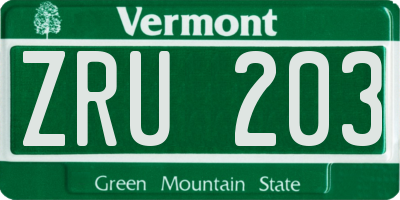 VT license plate ZRU203