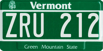 VT license plate ZRU212