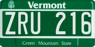 VT license plate ZRU216