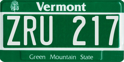 VT license plate ZRU217