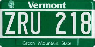 VT license plate ZRU218
