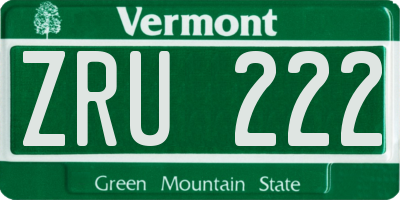 VT license plate ZRU222