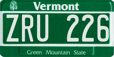 VT license plate ZRU226
