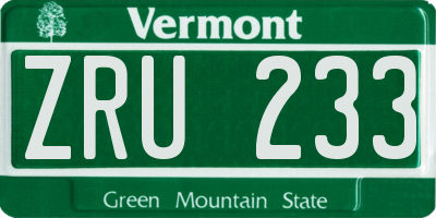 VT license plate ZRU233