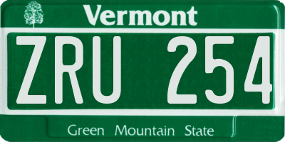 VT license plate ZRU254