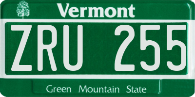 VT license plate ZRU255
