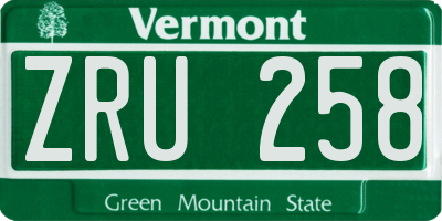VT license plate ZRU258