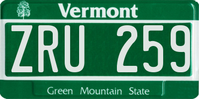 VT license plate ZRU259