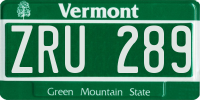 VT license plate ZRU289