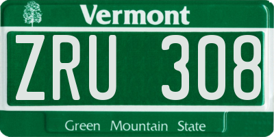 VT license plate ZRU308