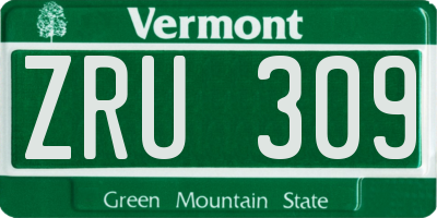 VT license plate ZRU309